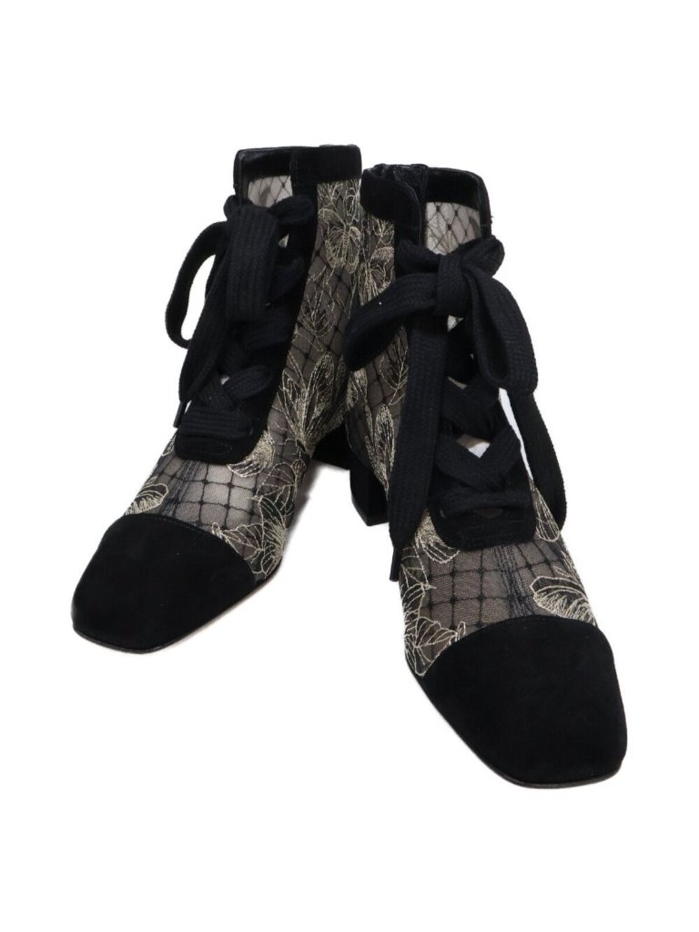 Dior Naughtily-D Suede Embroidered Mesh Butterfly Lace Up Heels Short Boots